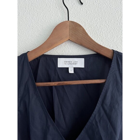 Derek Lam 10 Crosby Womens V Neck Pleated Asymmetric Mini Dress Navy Blue Size 2 - Picture 3 of 4